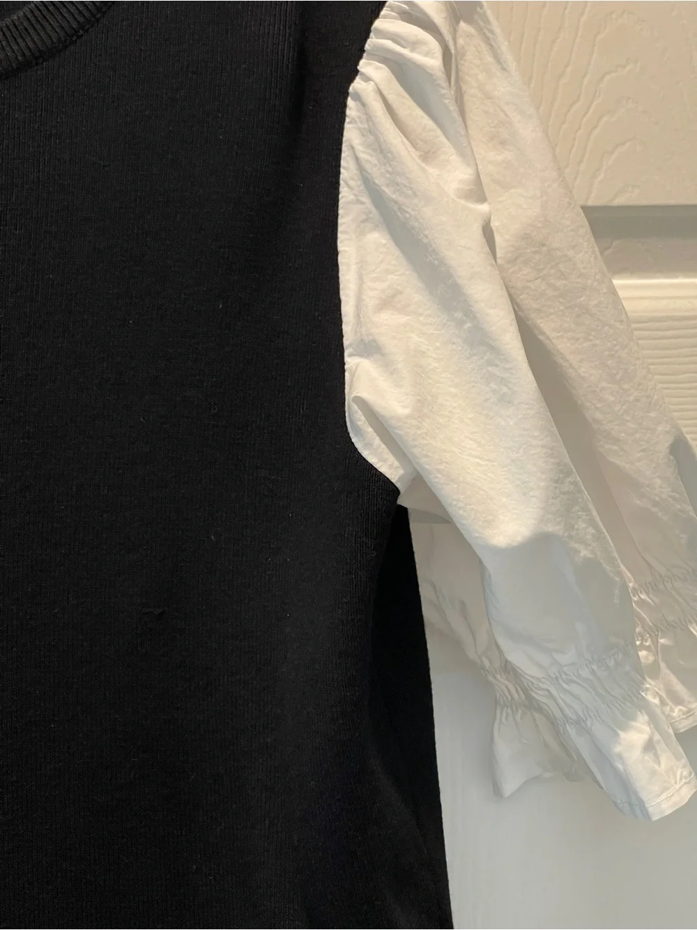 Anthropologie Black Knit Top with White Puff Sleeves - Picture 4 of 4